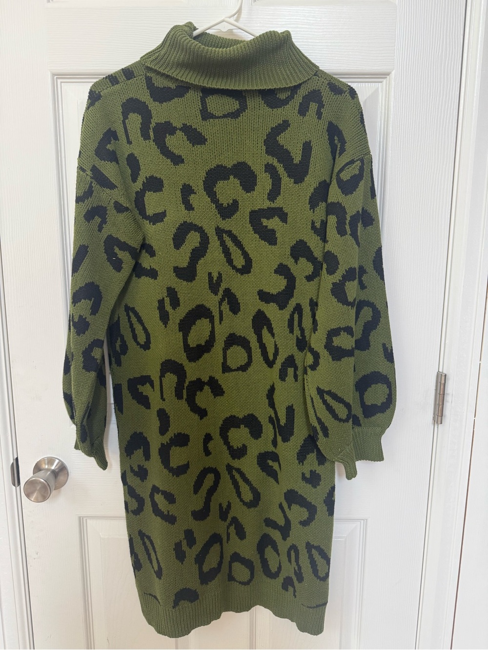Long Sleeve Olive Green Leopard Print Turtleneck Dress